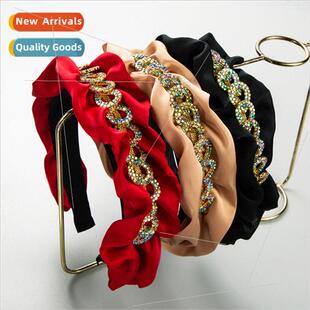 Europe new mesh pleated fabric hair bands women new diamonds