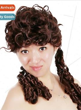 Wig Brown Double Braid Wig Europe Wig Women Medium Wavy Curl