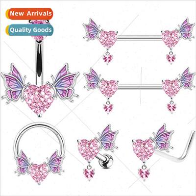 Europe Wing Key Belly Button Ring Navette Navette Necklace H