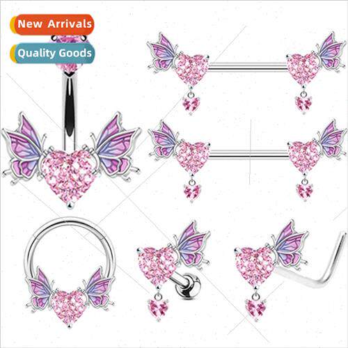 Europe Wing Key Belly Button Ring Navette Navette Necklace H