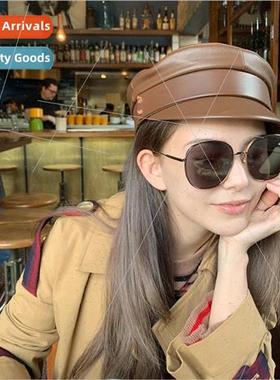 Leather hat women  duck tongue beret pu leather flat top nav