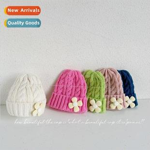 children knted hat Flower girls striped fall win twist