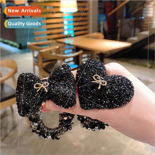 Black Diamond Crystal Hair Ring Bow Bear Hair Rope mple Head