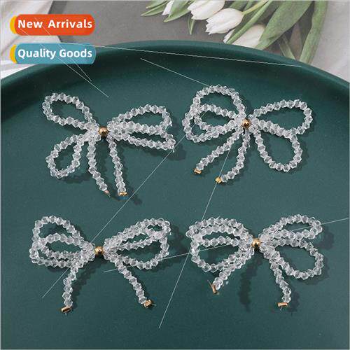 ins fresh sweet double crystal bow diy handmade weaving bead