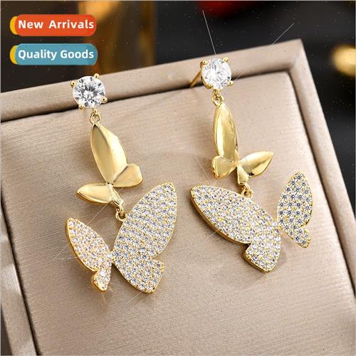 Korea niche silver small silver pin zirconia butterfly earri