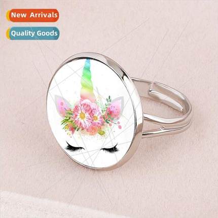 Creative new childrens cartoon ring colorful unicorn lady ti
