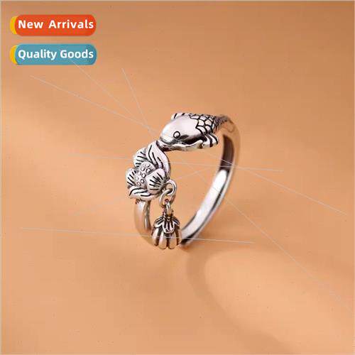 Vintage koi fish lotus flower open ring female new exquise f