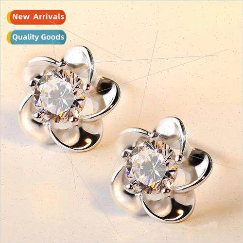 s925 through silver earrings female simple fashion flowers e