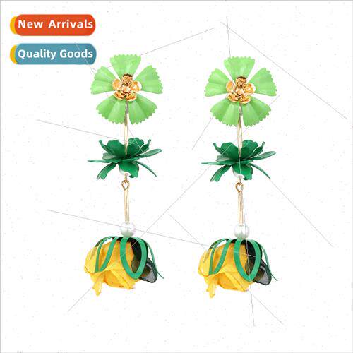 super fairy temperament paint long flower earrings exaggerat