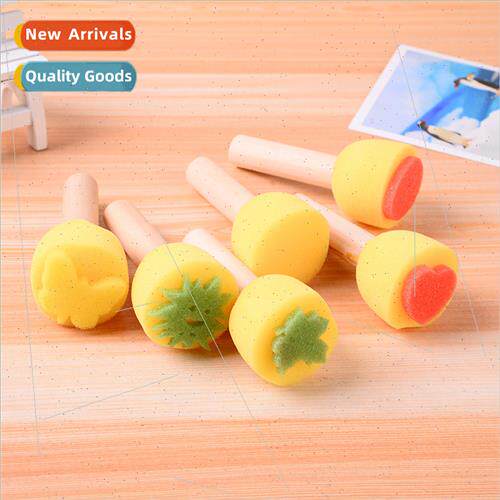 Children Painting Sponge Brush Sponge Stamps al Wooden Handl