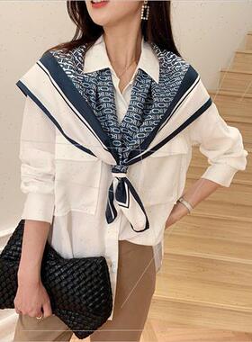 90*90cm twill silk square scarf color blocking Korean  fresh