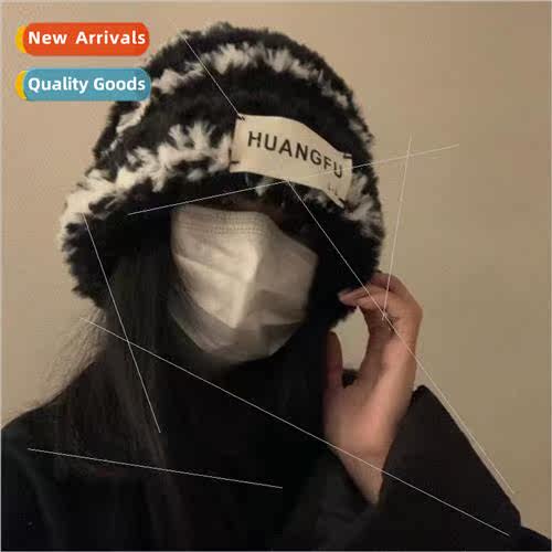 new hat female Korean  stripes show face small plush warm wo
