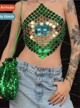 360003Europevest sexy acrylic sequins sequined neckline back