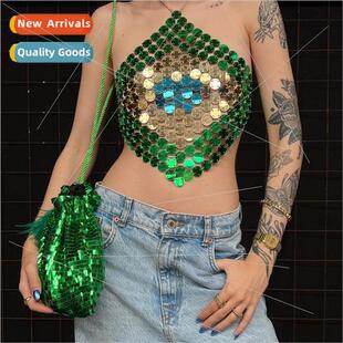 360003Europevest sexy acrylic sequins sequined neckline back