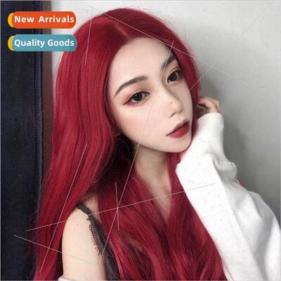 Burgundy wig women Europe long center parted hairline waist