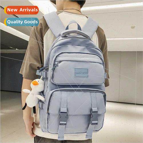 Solid color multi-pocket schoolbag female Korean backpack li