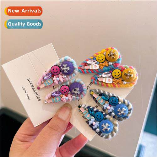 of small cute water drop wool braided smiley side clip broke