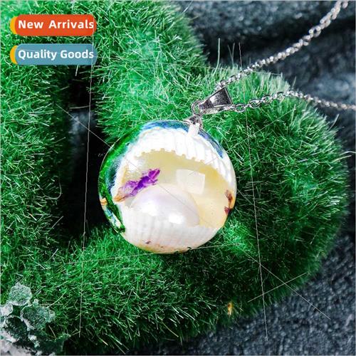 Orb shell necklace clear resin collarbone chain popular neck