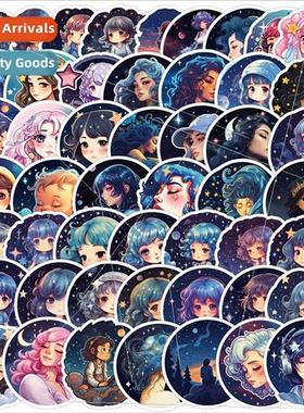 50 starry sky girl doodle stickers car helmet computer decor