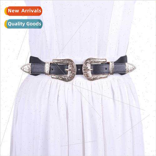 Autumn new women belt casual retro floral metal double buckl