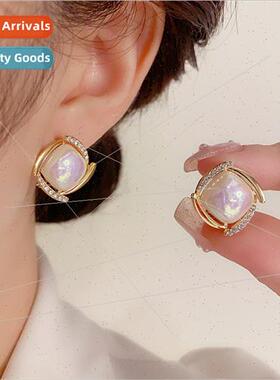 Sweet imation Mabe pearl rhombus earrings earrings clip fema