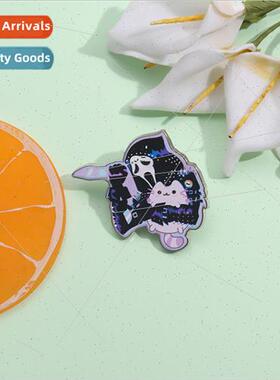 Creative lifting knife devil shape metal brooch cute hug cat