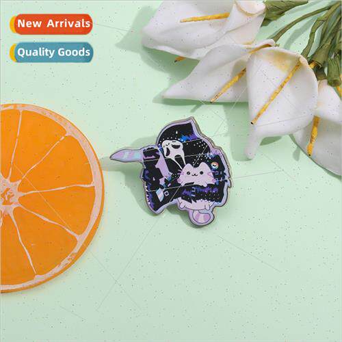 Creative lifting knife devil shape metal brooch cute hug cat