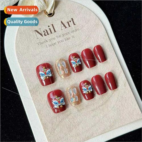 Waking lion new year wear nail red national scenery therapy