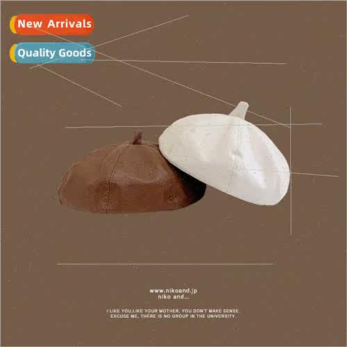 Korea pu leather beret children spring fall Englhundred wh l