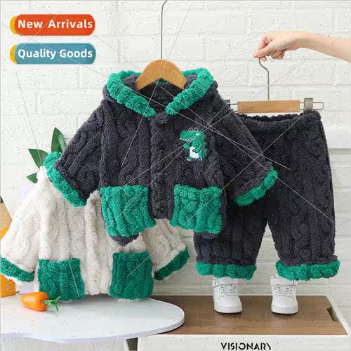 Boys dinosaur pajamas suit fall and winter  padded and thick