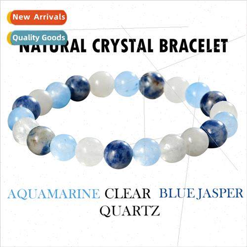 Natural aquamarine crystal bracelet beads men women  alabast