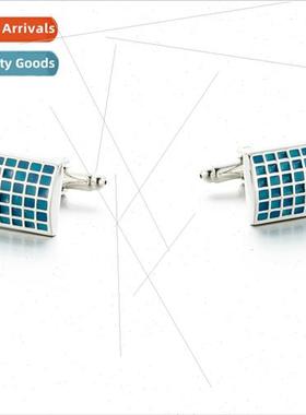 Enamel plaid cufflinks French shirt cuffs Baked enamel cuffl