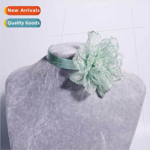 French elegant cyan flower necklace rose choker ribbon tie n
