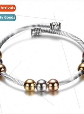 Adjustable Spring Twist Chain Tanium Bracelet Tricolor Beads