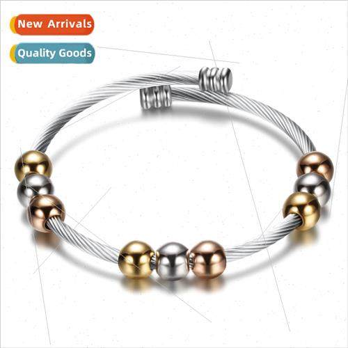 Adjustable Spring Twist Chain Tanium Bracelet Tricolor Beads