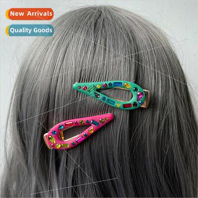 ins Candy Color Resin Encrusted Diamond Tip Clip Women Europ