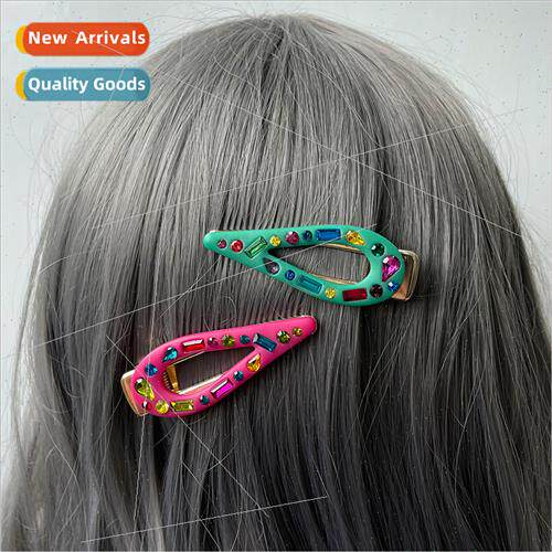 ins Candy Color Resin Encrusted Diamond Tip Clip Women Europ