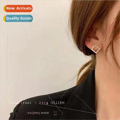 New geometric square zirconia earrings Korea commuter tide s