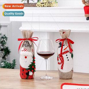 man snowman wine Christmas hotel old cover table burlap