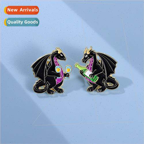 Cartoon fun small dinosaur badges niche design raise a glass