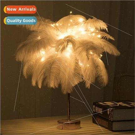 LED Feather Decorative Table Lamp Iron Plating Pink ght ght