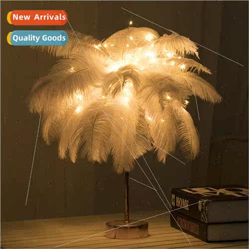 LED Feather Decorative Table Lamp Iron Plating Pink ght ght