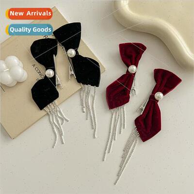 2023 Burgundy Velvet Bow Hair Clips Premium Sense Headwear T