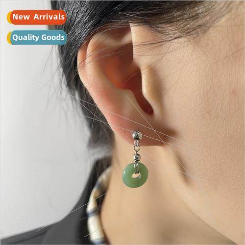 Green jade peace button earrings female retro small earrings