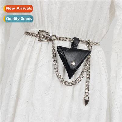 Leather belt belt bag female summer versatile chain triangle
