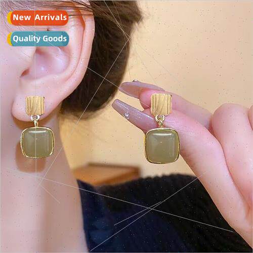 S925 silver pin new earrings female short square simple earr