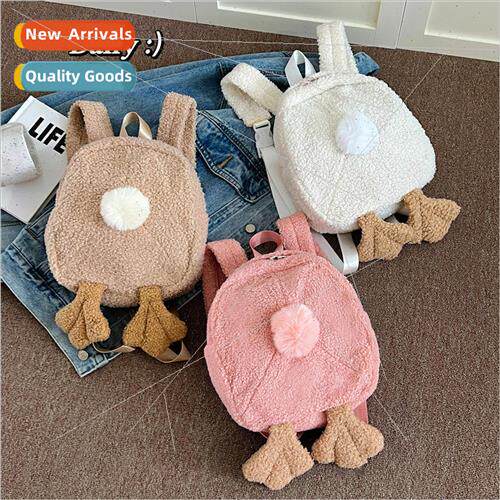 Cute Plush Duck Paw Shoulder Bag 2023 New Women Fur Backpack