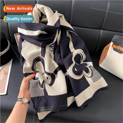 Autumn winter new Korean  bow warm long shawl dual-use doubl