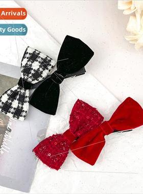 Thousbird grid double spelling bow hair clips cute girl side