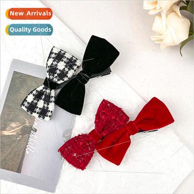 Thousbird grid double spelling bow hair clips cute girl side